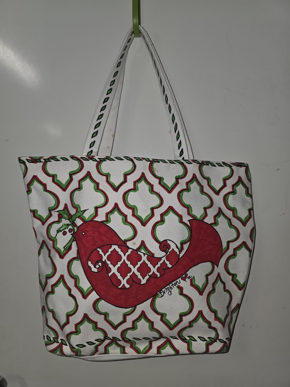 Brighton Red and Green Bird Pattern Canvas Tote